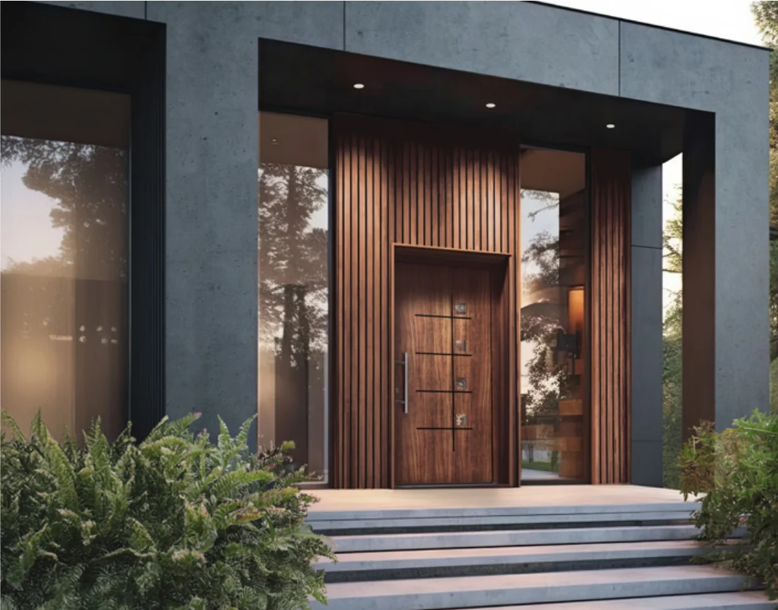 Porte d’entrée avec finition aspect bois